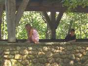 Katie and the Robster in pavilion at Nickerson