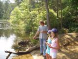 Michael Carly Katie at Ruth's Pond feeding fish 2007